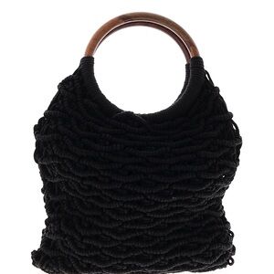 Sigrid Olsen Black Textured Tote with Wooden Handle